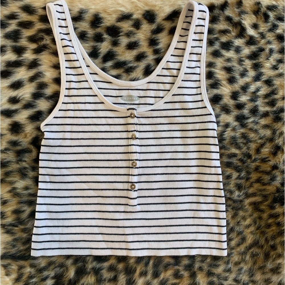 Cute black and white striped cropped tank